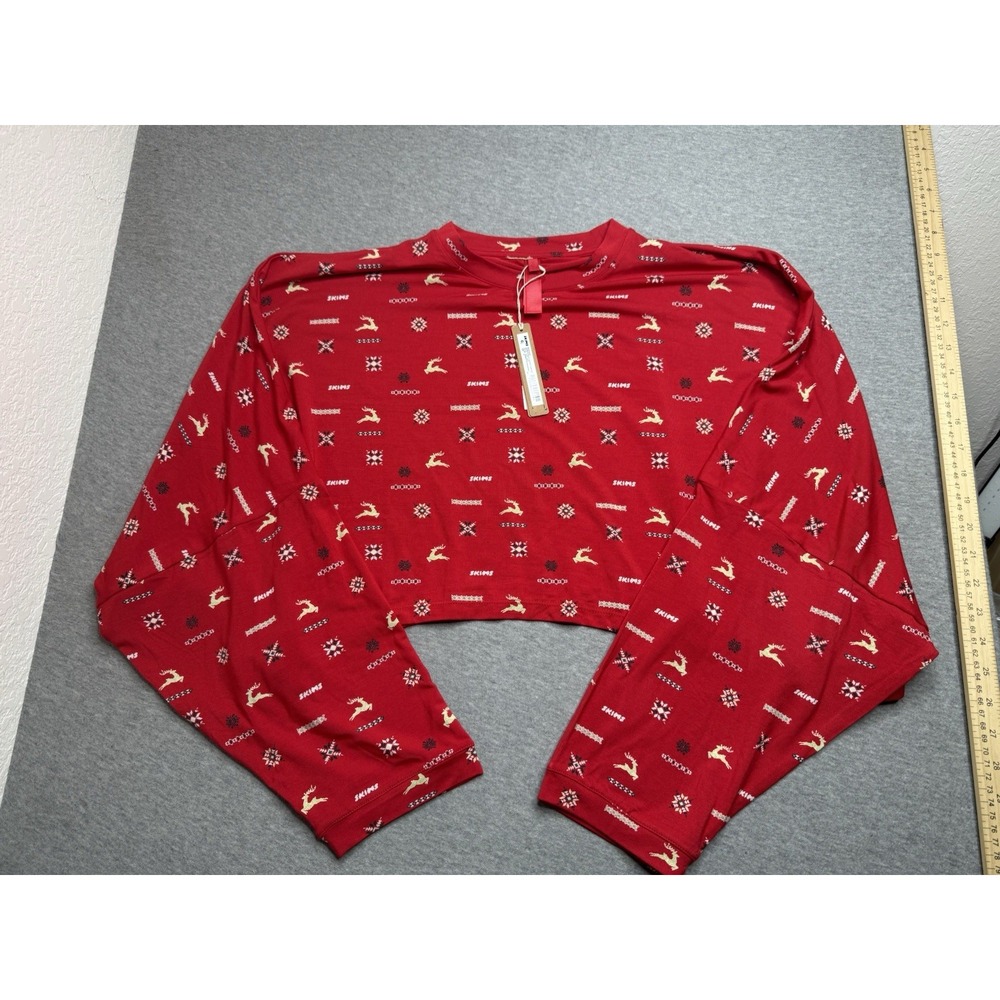 Skims Sleep Cropped Henley Cranberry Vintage Deer Print Medium NWT